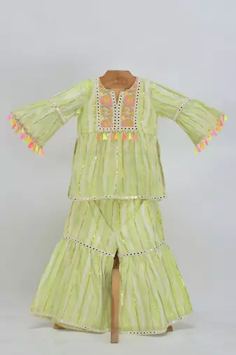 Green cotton plain  sharara set