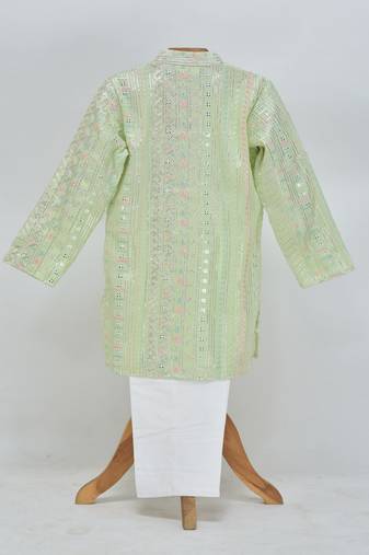 Green cotton embroidered  kurta pyjama