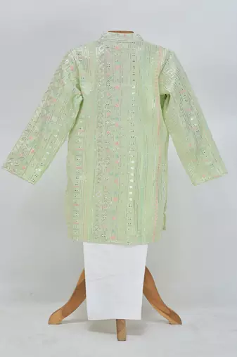 Green cotton embroidered  kurta pyjama