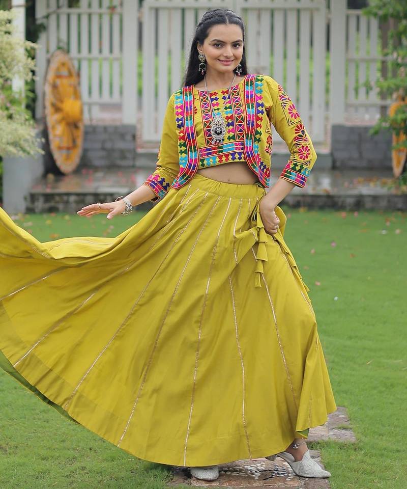 Paroot Roman Kutchi Work Peplum Top With Anarkali Flared Lehenga