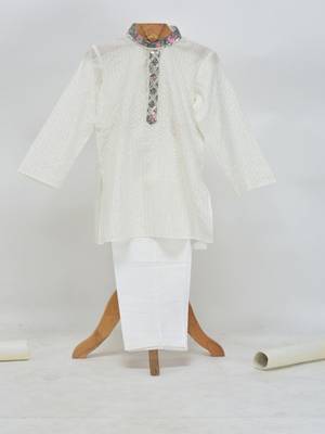 White cotton plain  kurta pyjama 1