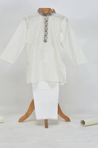 White cotton plain  kurta pyjama