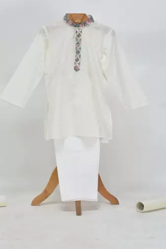 White cotton plain  kurta pyjama