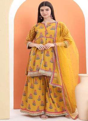 Yellow  cotton printed  sharara set 1