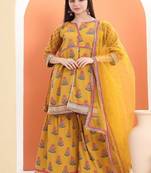 Yellow  cotton printed  sharara set