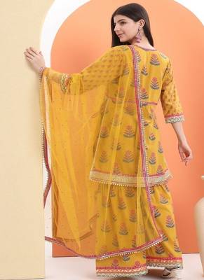 Yellow  cotton printed  sharara set 2
