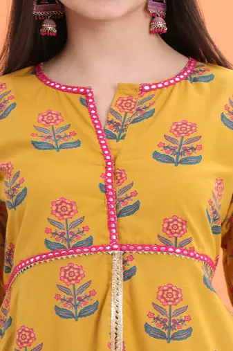 Yellow  cotton printed  sharara set