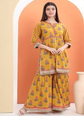 Yellow  cotton printed  sharara set 4