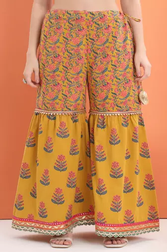 Yellow  cotton printed  sharara set