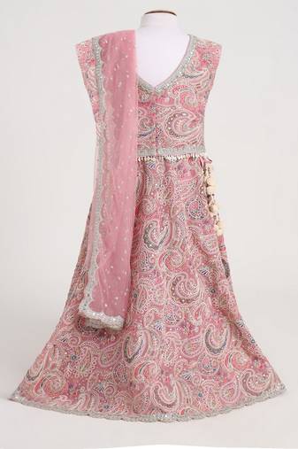 Pink  cotton embroidered  lehengas set