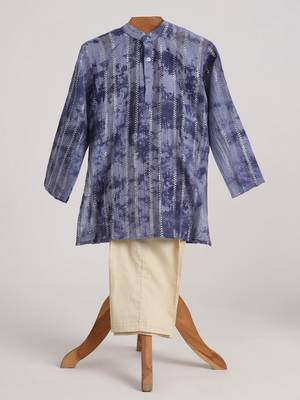 Blue  cotton embroidered  kurta pyjama 1