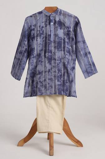 Blue  cotton embroidered  kurta pyjama