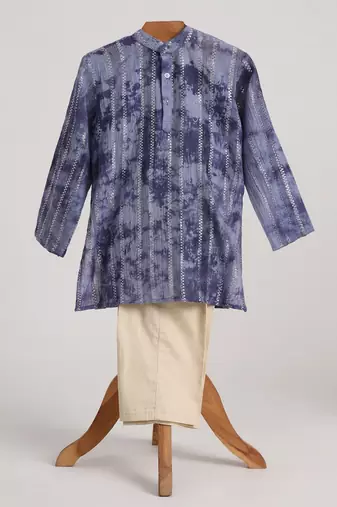 Blue  cotton embroidered  kurta pyjama