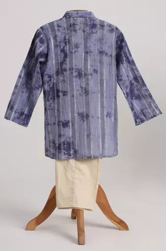 Blue  cotton embroidered  kurta pyjama