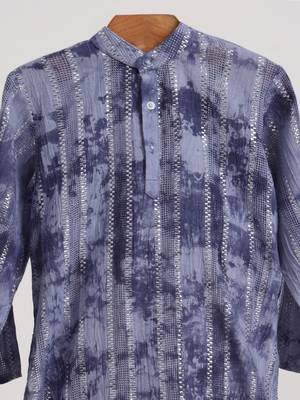 Blue  cotton embroidered  kurta pyjama 3