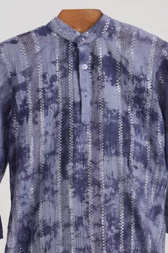 Blue  cotton embroidered  kurta pyjama