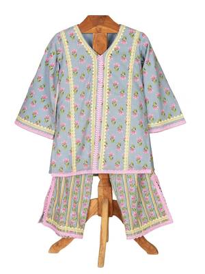 Blue  cotton printed  kurta set 1