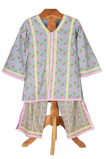 Blue  cotton printed  kurta set