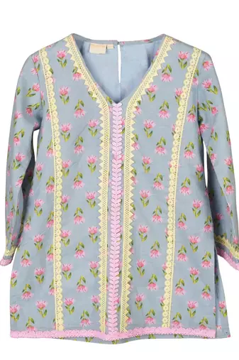 Blue  cotton printed  kurta set