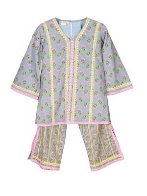 Blue  cotton printed  kurta set 5