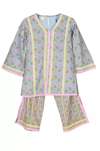 Blue  cotton printed  kurta set