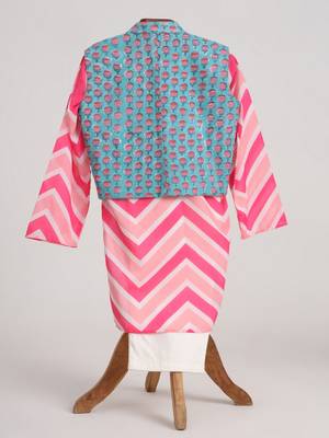 Pink  cotton plain  kurta jacket set 2