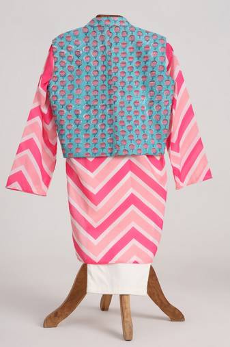 Pink  cotton plain  kurta jacket set
