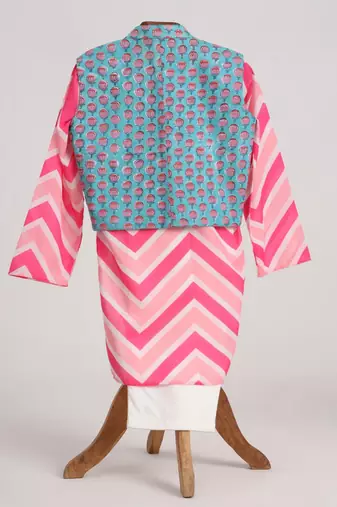 Pink  cotton plain  kurta jacket set