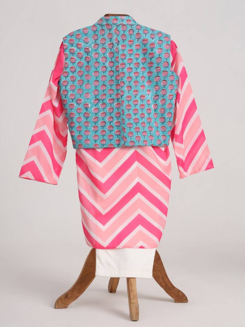 Pink  cotton plain  kurta jacket set