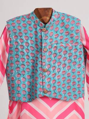 Pink  cotton plain  kurta jacket set 3