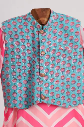 Pink  cotton plain  kurta jacket set