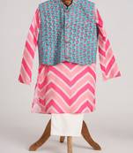 Pink  cotton plain  kurta jacket set