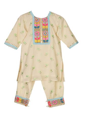 White cotton embroidered  kurta set
