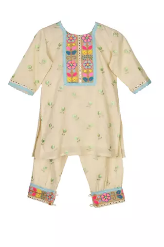 White cotton embroidered  kurta set