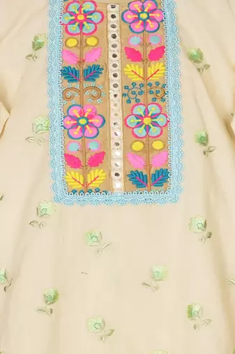 White cotton embroidered  kurta set