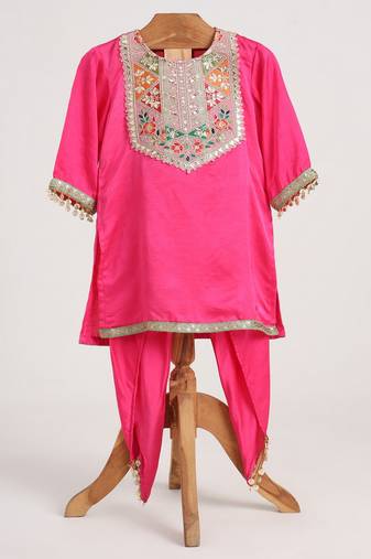 Pink  cotton embroidered  kurta set