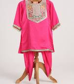 Pink  cotton embroidered  kurta set