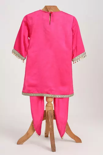 Pink  cotton embroidered  kurta set