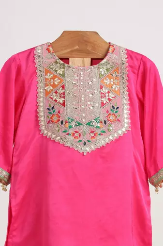 Pink  cotton embroidered  kurta set