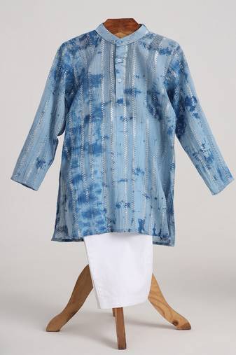 Blue  cotton embroidered  kurta pyjama