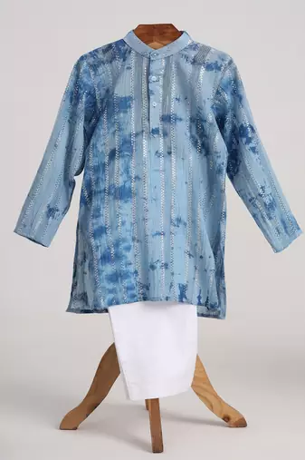 Blue  cotton embroidered  kurta pyjama