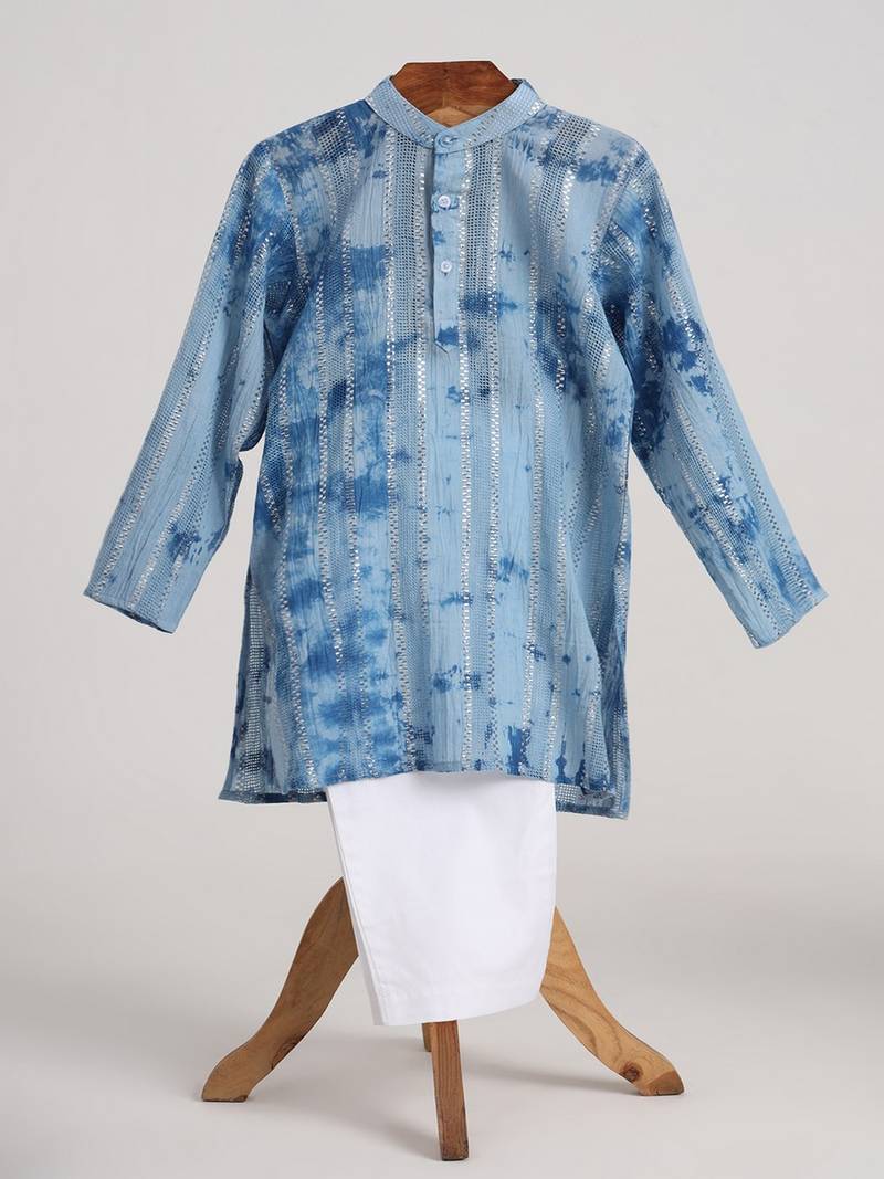Blue  cotton embroidered  kurta pyjama