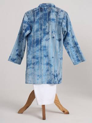 Blue  cotton embroidered  kurta pyjama 2