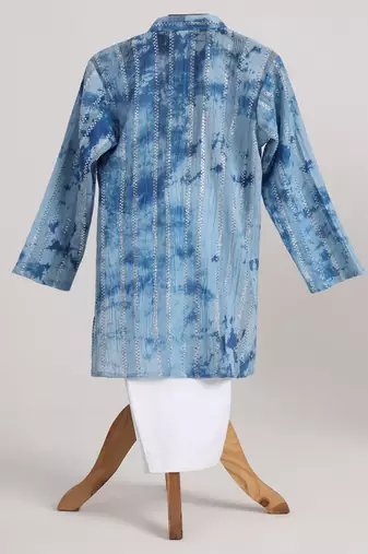 Blue  cotton embroidered  kurta pyjama