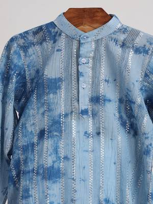 Blue  cotton embroidered  kurta pyjama 3