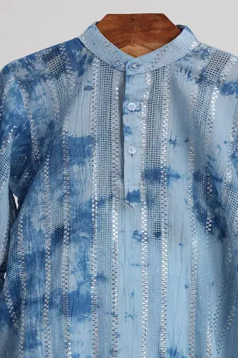 Blue  cotton embroidered  kurta pyjama