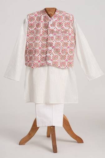 White cotton embroidered  kurta pyjama