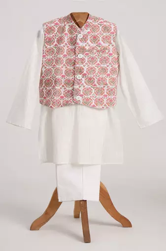 White cotton embroidered  kurta pyjama