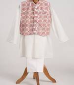 White cotton embroidered  kurta pyjama