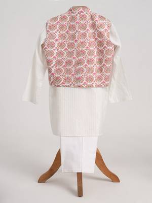 White cotton embroidered  kurta pyjama 2
